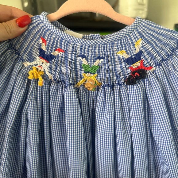 Blue Gingham Smocked Dress with Embroidery - Picture 3 of 4
